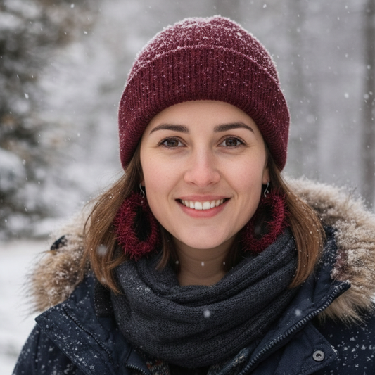 Φουντωτοί πλεκτοί Κρίκοι σε Βουργουνδί Τόνο